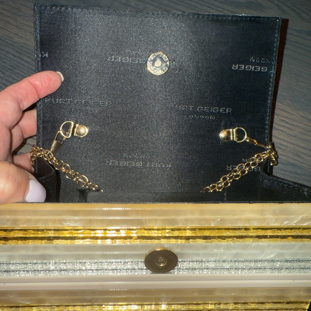 Gold-Accent Stripe Evening Bag - Women's Shoulder Clutch - Picture 4 of 8